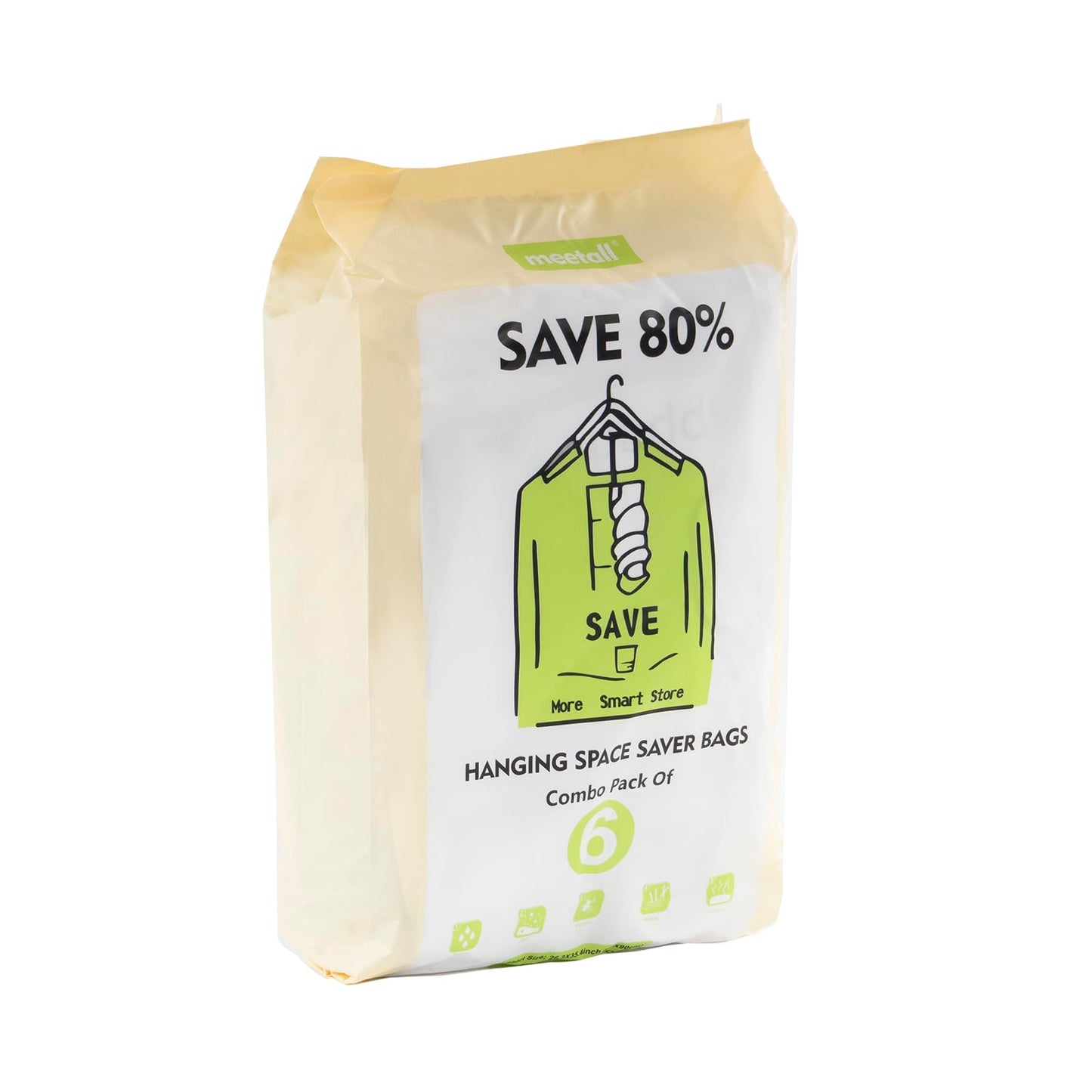Meetall 6Pack Hanging Vacuum Storage Bag,Reusable Space Saver Compressed Bag with Hanger.3pcs in 26.3x35.4inch (67x90cm) and 3pcs in 26.3x43.3inch (67x110cm).Work with Any Vacuum Cleaner.