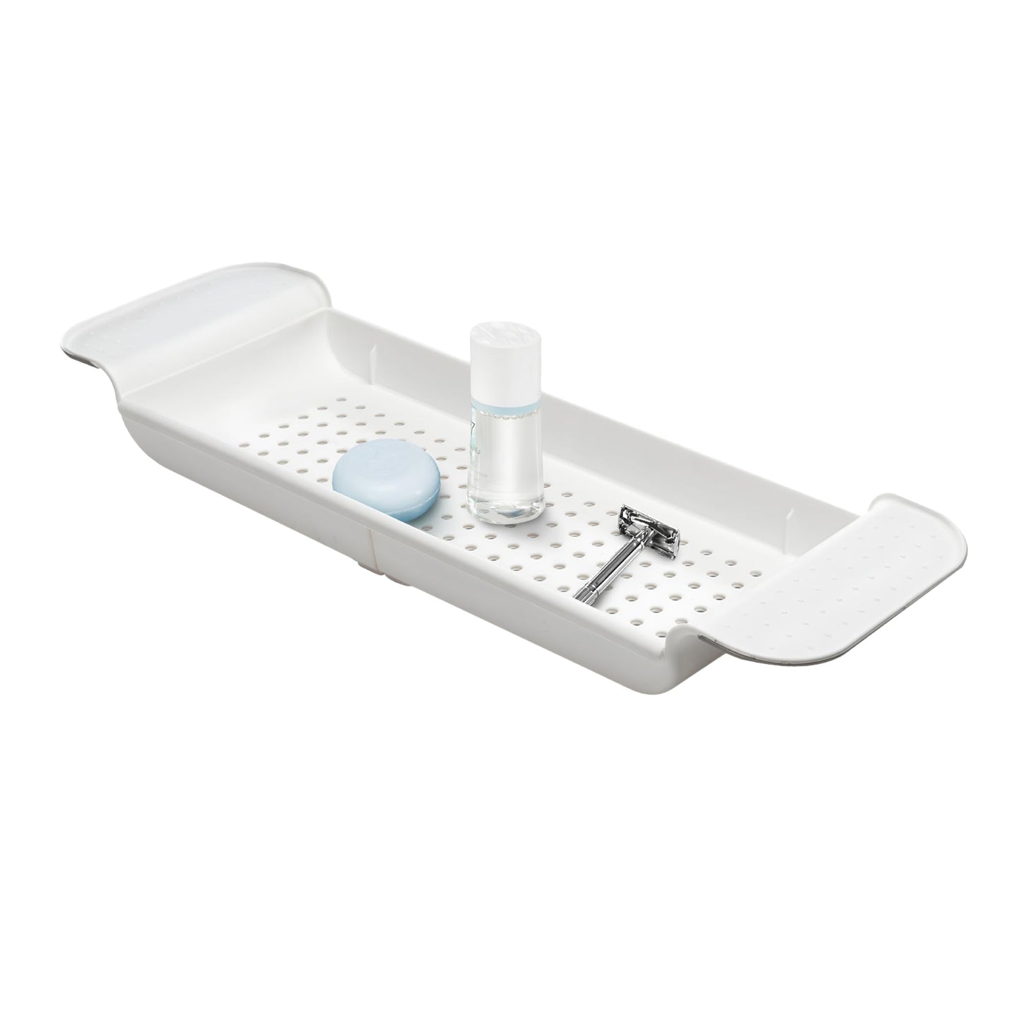 Madesmart Expandable Bath Tray for Bathtubs, Plastic Shower and Bath Shelf Caddy, White, Multifunctional Bathtub Bathroom Organizer, Premiumwhite