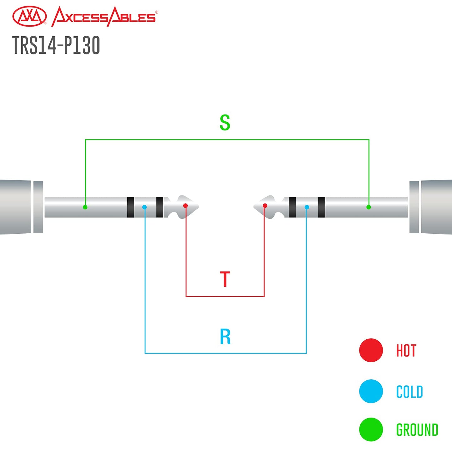 AxcessAbles 3' 1/4" TRS to 1/4" TRS Multicolor Balanced Stereo Patch Cables (6-Pack) | Speaker & Studio Patch Cables
