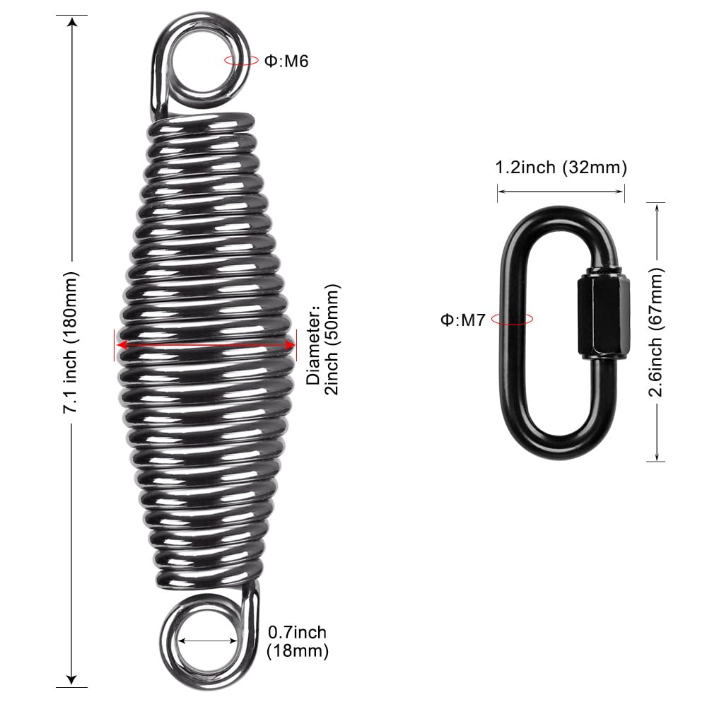 SELEWARE Heavy Duty Swing Springs for Hammock Chair, Porch Swing, Hammock Stands Mount, Innovative Conical Shape & Double Closed Ring Design Up to 400 lbs, w/Locking Carabiners (Silver A -2 Pack)