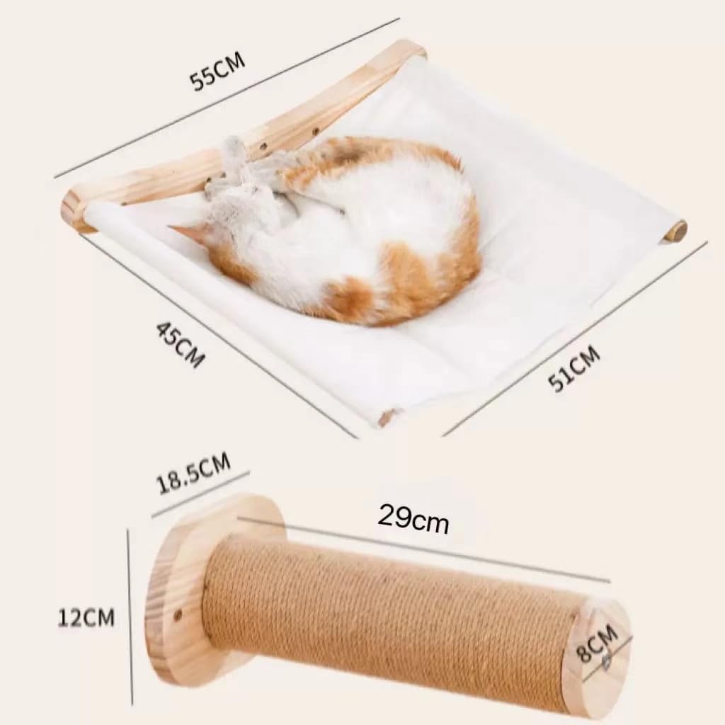 Cat Hammock Wall Mounted Cat Shelf with Two Steps - Cat Wall Shelves and Perches for Sleeping, Playing, Climbing Cat Bed & Furniture for Large Cats or Kitty Wall Cat Bed