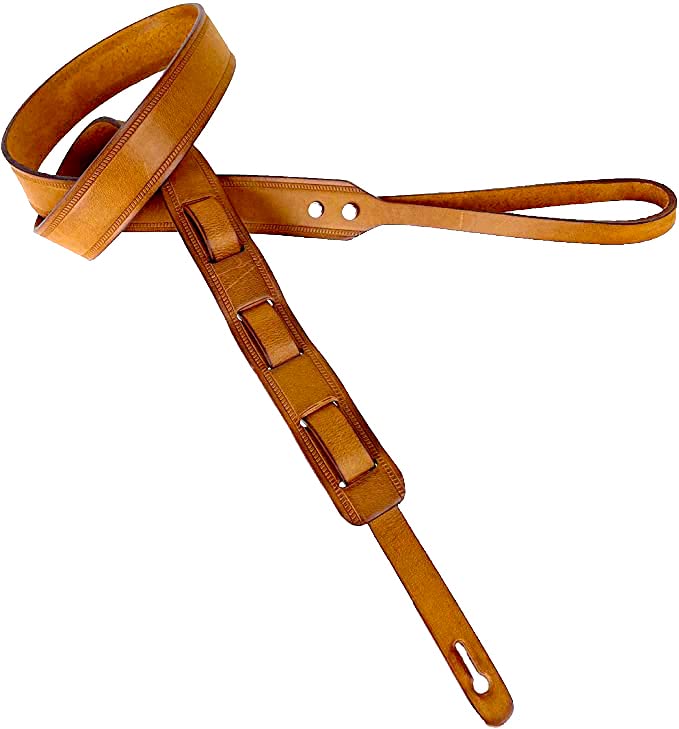 Walker And Williams M-10 Premium Retro Brown 100% Grain Leather Mandolin, Mandola, Bouzouki or Uke Strap For F And A Type Mandolins, Retro Brown, 0