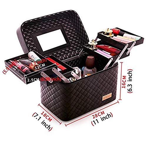 M-Aimee Multifunction Travel Cosmetic Bag with Mirror Portable Train Makeup Case 4 Foldable Makeup Tray for Cosmetics Makeup Brushes Toiletry Jewelry Digital accessories (Pink)