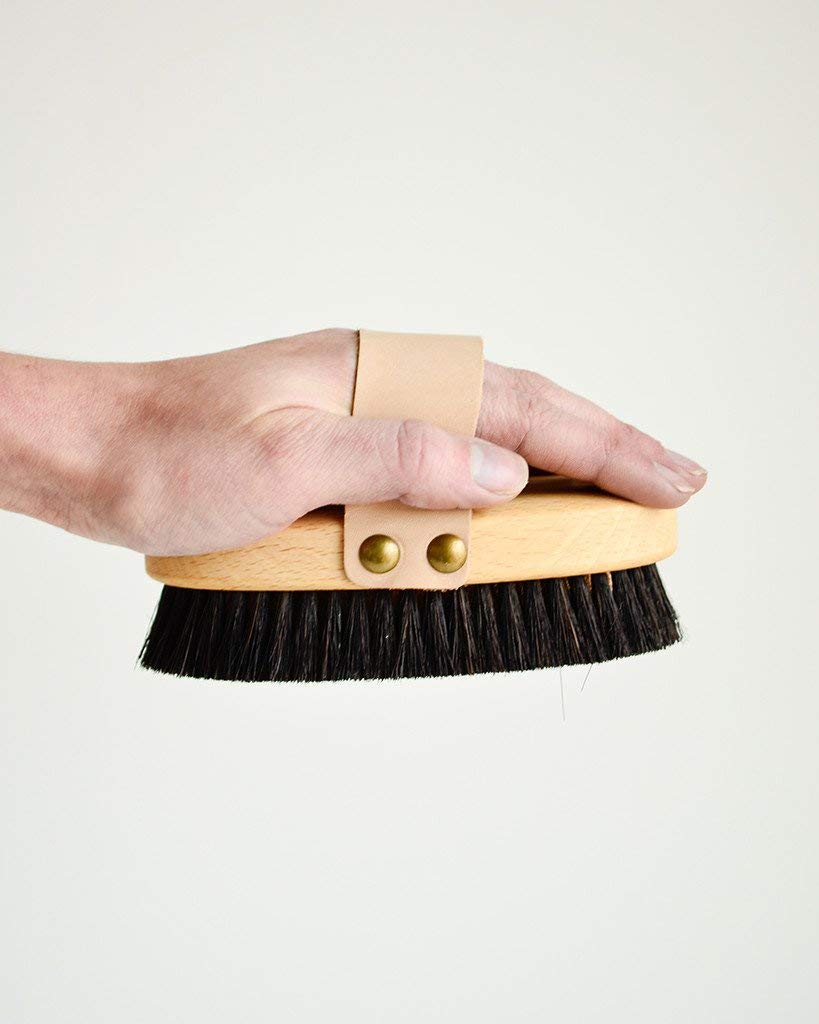 Large Energy/Ionic Body And Massage Brush With Fine Bronze Bristles and Leather Strip Made in Germany, Creates Oxygen On Your skin - Dry Brushing - Body Brush - Exfoliating Brush - Natural Bristle Bath Brush for Removal of Dead Skin, Cellulite Treatment,