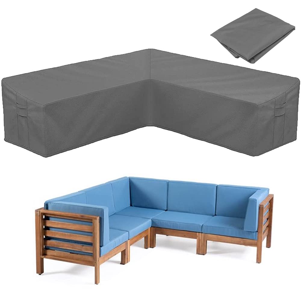 BOSKING Patio Sofa Cover V-Shaped Sectional Furniture Cover Heavy Duty Outdoor Furniture Set Covers Waterproof Lawn Garden Couch Protector with Buckle Strap & Side Handle - Grey (V Shape 84x84 inch)
