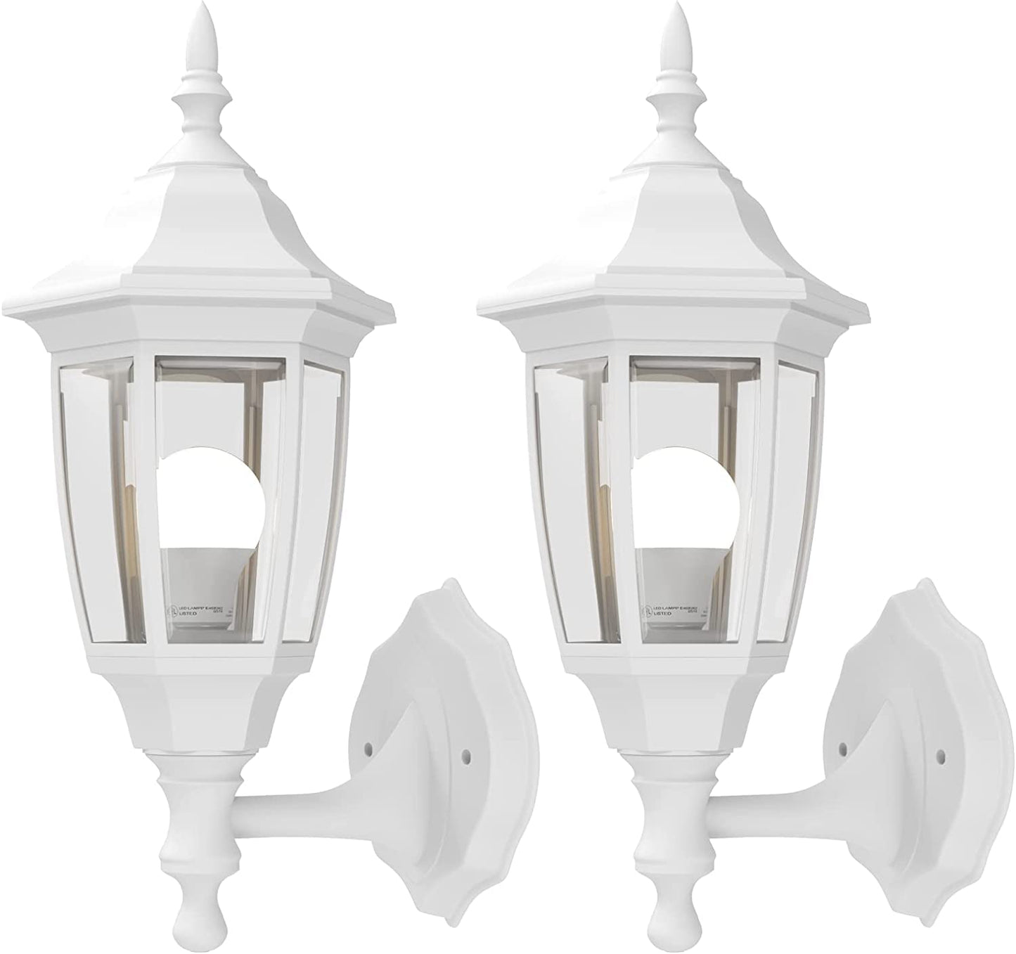 EMART Outdoor Porch Light, Exterior Wall Mount Lantern Fixtures, Anti-Corrosion Waterproof Plastic Material, E26 Socket Lamp for House, Garage, Outside, Backyard, White, 2 Pack (Bulb Included)