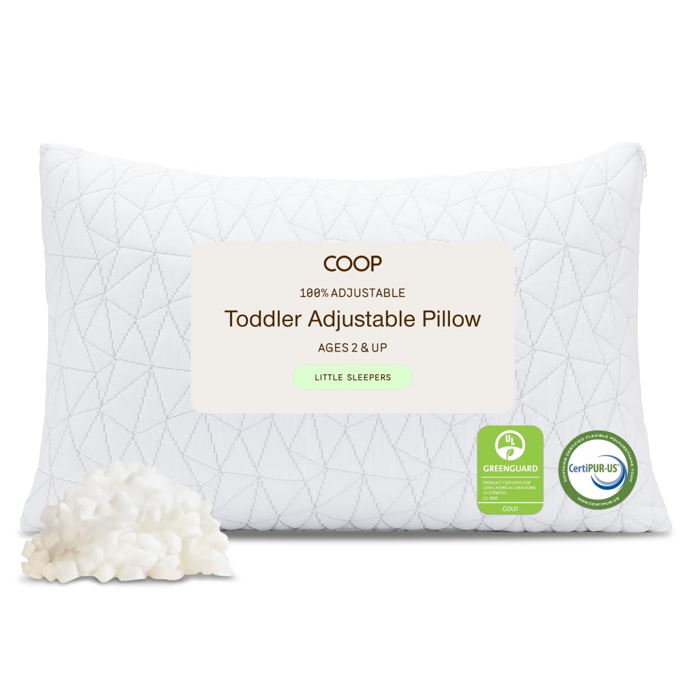 Coop Home Goods Toddler Pillow, Soft, Breathable & Washable Mini Bed Pillows for Kids, Adjustable Pillow with Premium Memory Foam for Neck, Knee & Back Support, CertiPUR-US/GREENGUARD Gold, 19" x 13"