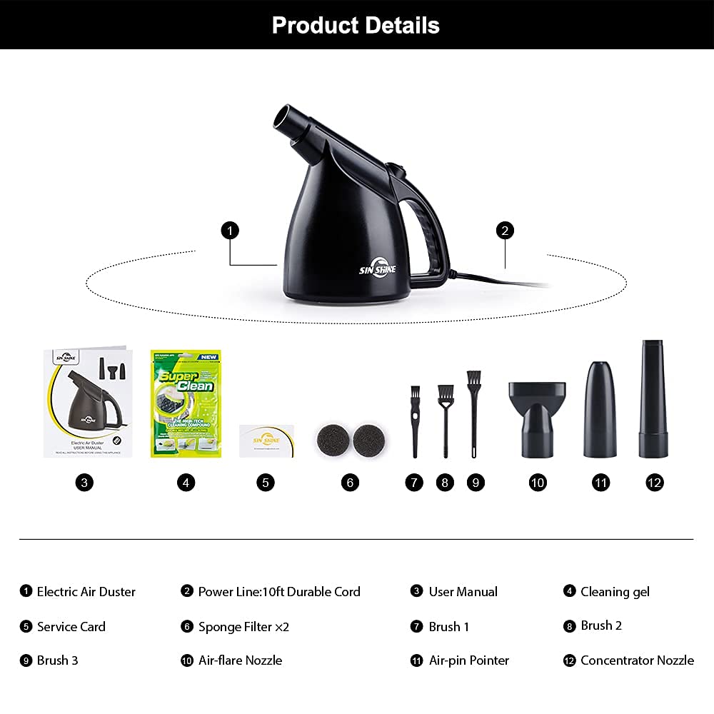 Compressed Air 3.0 - Electric Air Duster (550 watts) Replaces Canned Air - Electric Duster for Cleaning Gaps, Computer, Keyboard, Replaces Compressed Air Can - Dust Blower (Black-CA)