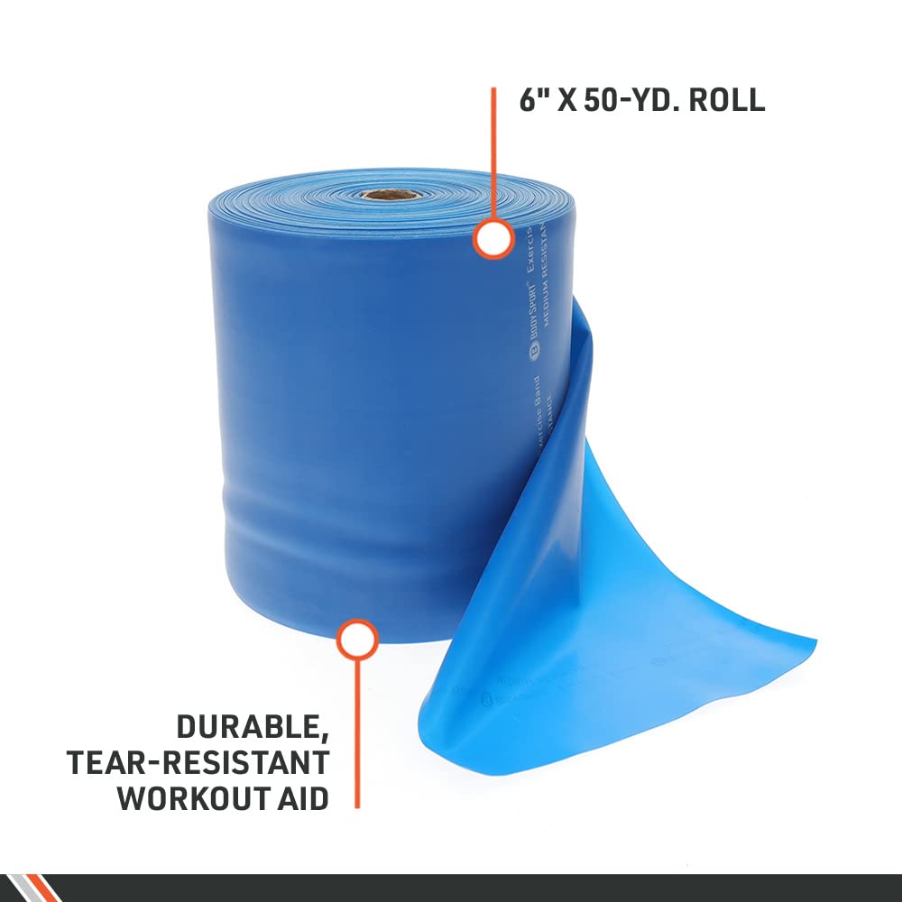 Body Sport Exercise Bands - Light Resistance Exercise Bands in 50 yd. Rolls for Fitness, Stretching, or Physical Therapy - Light Blue