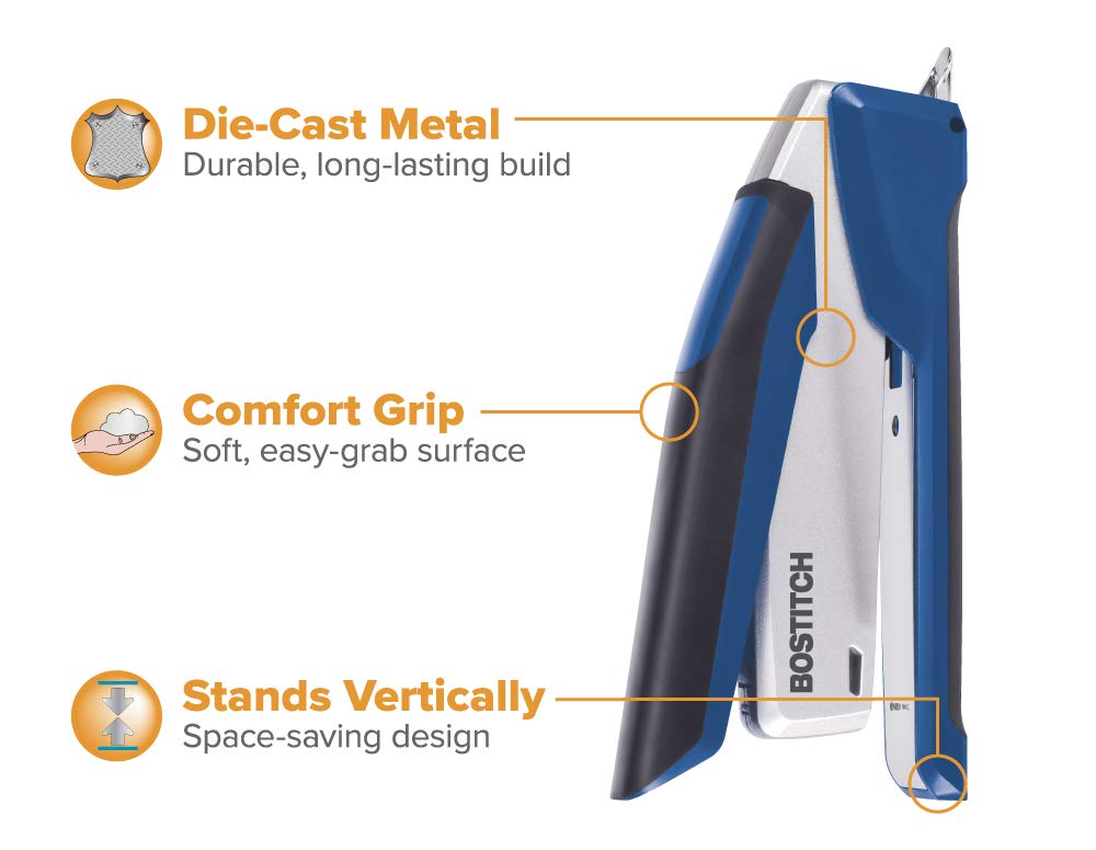 Bostitch Office InPower Premium Spring-Powered Desktop Stapler, Blue/Silver (1118)