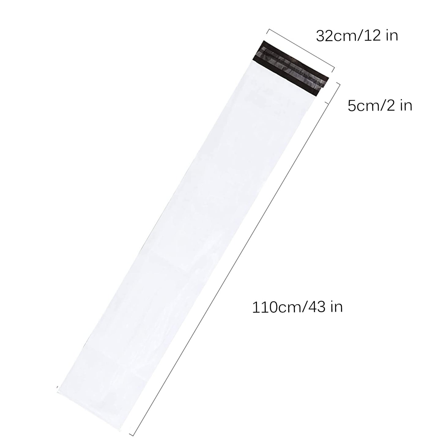 Poly Mailers Long Shipping Bags 12x43 Inch 50 Pack Envelopes Bag for Unique Items Storage Packaging, White Self Sealing Waterproof Mailing
