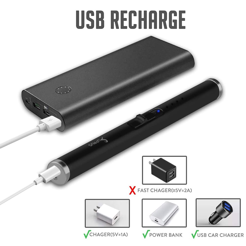 SUPRUS USB Arc Candle Lighter Rechargeable Flameless Safety Switch Pocket Size Windproof Portable Electric Lighter Giftbox(Black&Black&Black)