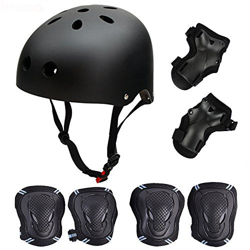Besmall Skateboard/Skate Helmet with Protective Gear Knee Pads Elbow Pads Wrist Guards for Age 18+ Youth Adults BMX/Skateboard/Bike, for Head Size L (57-62cm) Black