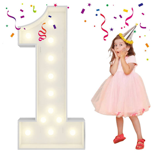 4FT Light Up Numbers Letters, Mosaic Numbers for Balloons, Giant Marquee Numbers, Mosaic Balloon Number 1 for 1st Birthday Decorations, Anniversary Decorations, Wedding Party Decor
