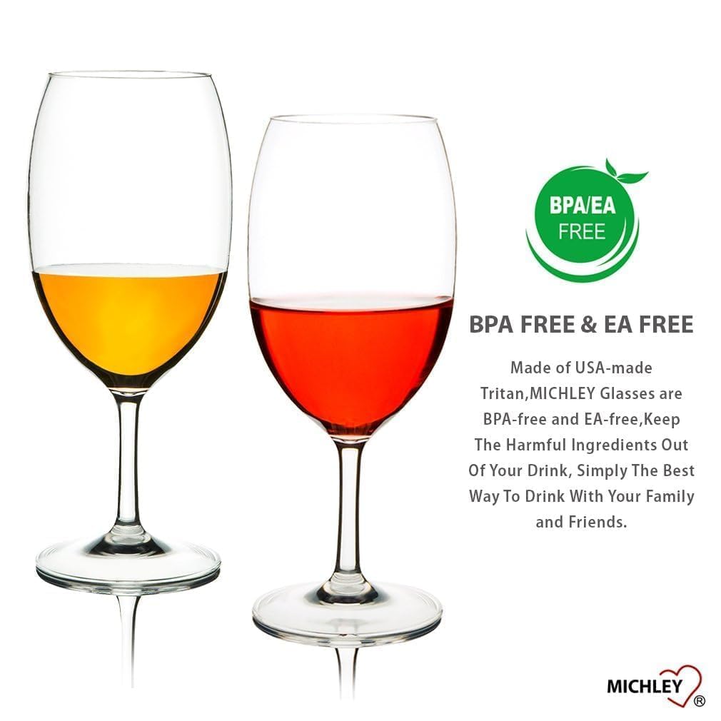 MICHLEY Unbreakable Wine Glasses, 100% Tritan Plastic Shatterproof Wine Glasses, BPA-Free, Dishwasher-Safe 20 oz, Set of 6