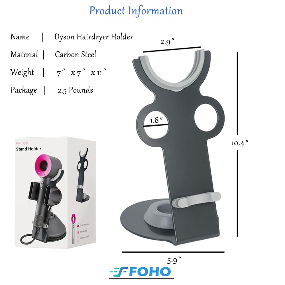Hair Dryer Holder Compatible for Dyson Supersonic, Magnetic Stand Holder with Power Plug Cable Organizer, Aluminum Alloy Bracket, Bathroom Organizer Compatible for Dyson Supersonic Hair Dryer, Diffuser and Nozzles