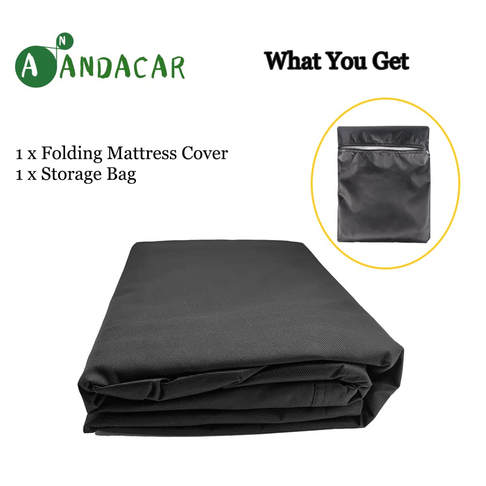 Andacar Folding Mattress Storage Bag, 63inch Durable Carry Case Fits for Tri-Fold Up to 6 inch Queen Mattress Waterproof Cushion Storage Bag - 61x28x18inch