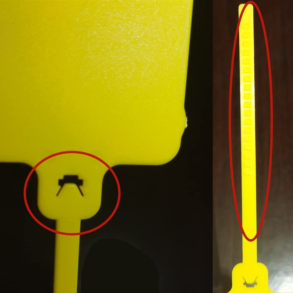 XF-Vel 100pcs Reusable Yellow Plastic Tags Ties Key Tags 1.45"*2.48" Serrated Tension Sealing Strap with Large Label Plastic Tie Mark Label Waterproof Hang Sign Write on Tag