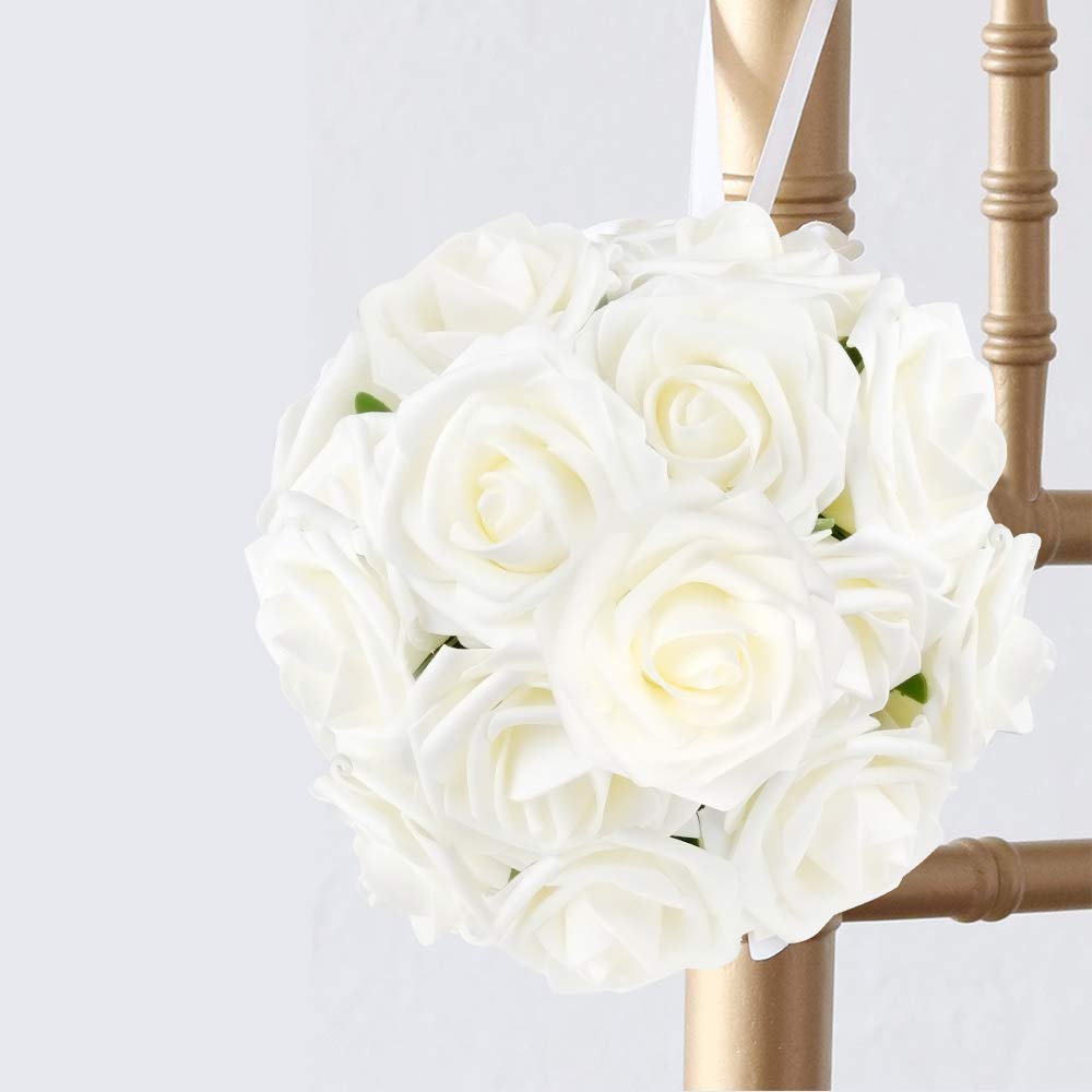 Mocoosy 50Pcs White Rose Artificial Flowers, Ivory Roses for Decorations, Real Touch Fake Rose with Stems Bulk DIY Wedding Bouquet Centerpiece Bridal Shower Floral Arrangement Party Home Table Decor