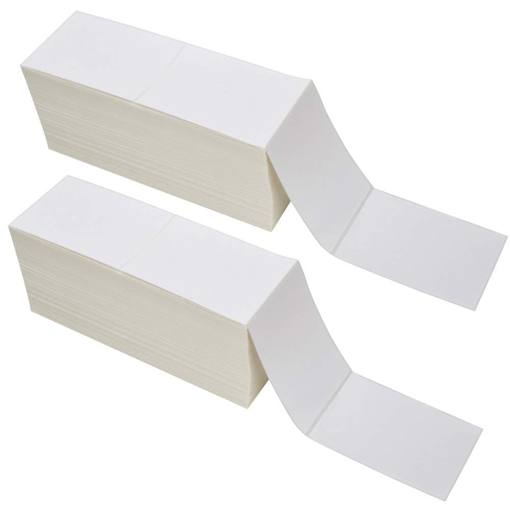 BESTEASY 4" x 6" Fanfold Direct Thermal Labels, White Perforated Permanent-Adhesive Shipping Labels Compatible with Zebra, Elton (2 Stacks, Total 4000 Lables)