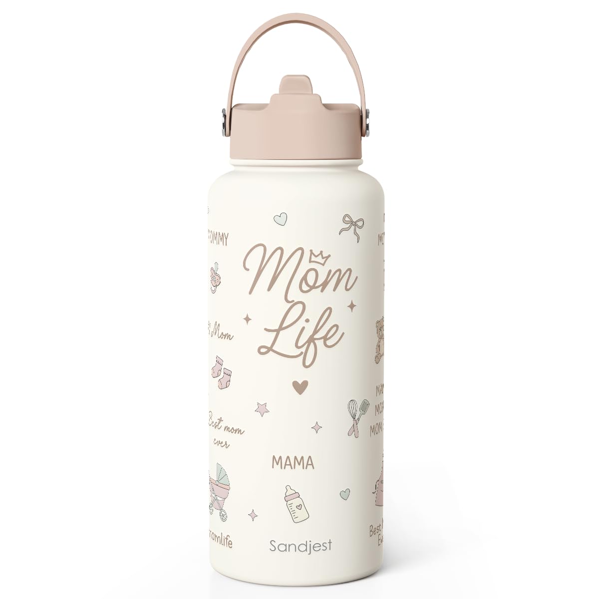 Gift for Mom, Mom Life Water Bottle Stainless Steel 32oz with Lid & Straw, Insulated Bottles Gifts for Mother Friends Women Mother's Day