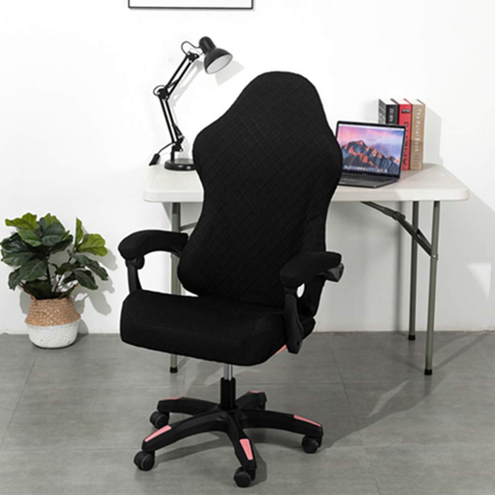 Deisy Dee NO Chair Covers, Stretchy Polyester Covers for Reclining Racing Gaming Chair (Black)