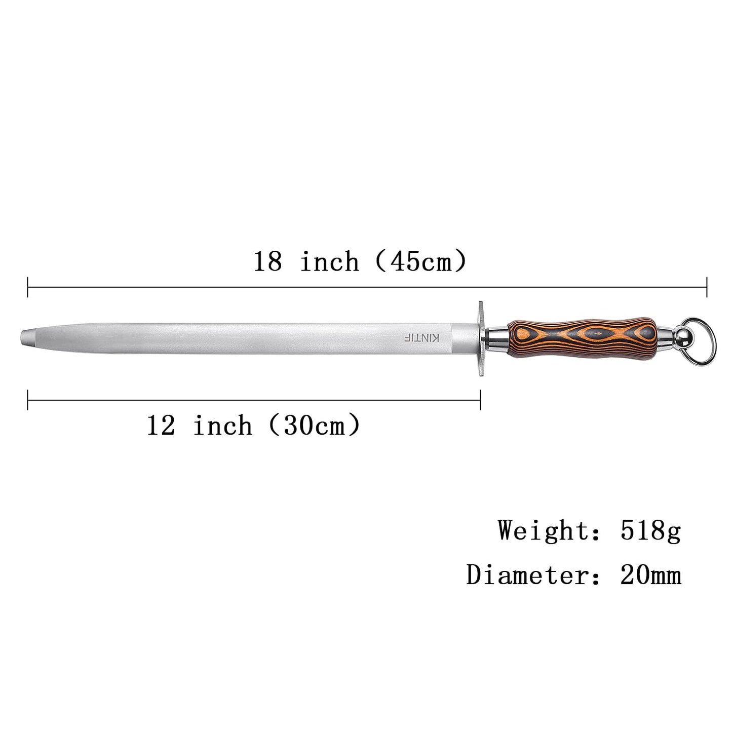 Honing Steel 12 inch Sharpening Steel, Professional Knife Sharpener, High Carbon, Fine Lines, High Hardness, Flat Knife Honing Rod