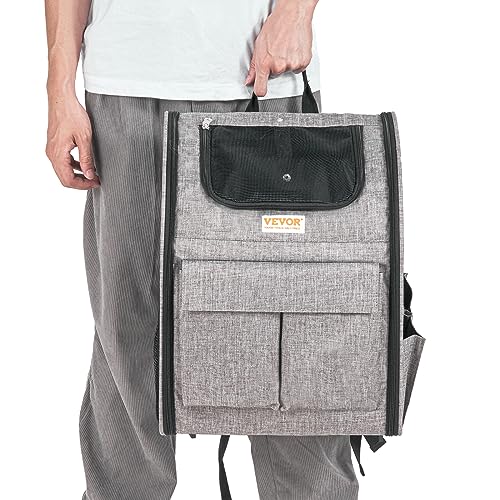 VEVOR Cat Carrier with Wheels, Rolling Pet Carrier with Telescopic Handle and Shoulder Strap, Dog Carrier with Wheels for Pets Under 18 lbs, with 1 Folding Bowl, Grey