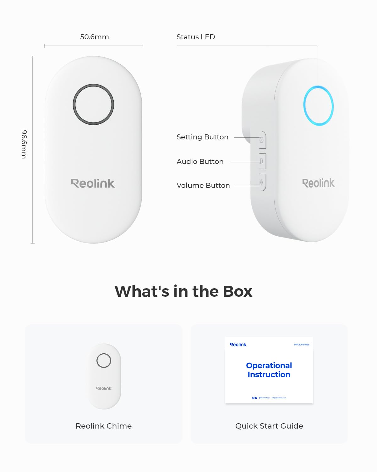 Reolink Chime (Add-on Accessory), ONLY for Reolink Video Doorbell V2, Plug-in Indoor Doorbell Chime, App Remote Control, Adjustable Ringtones & Volume, Easy Plug & Play