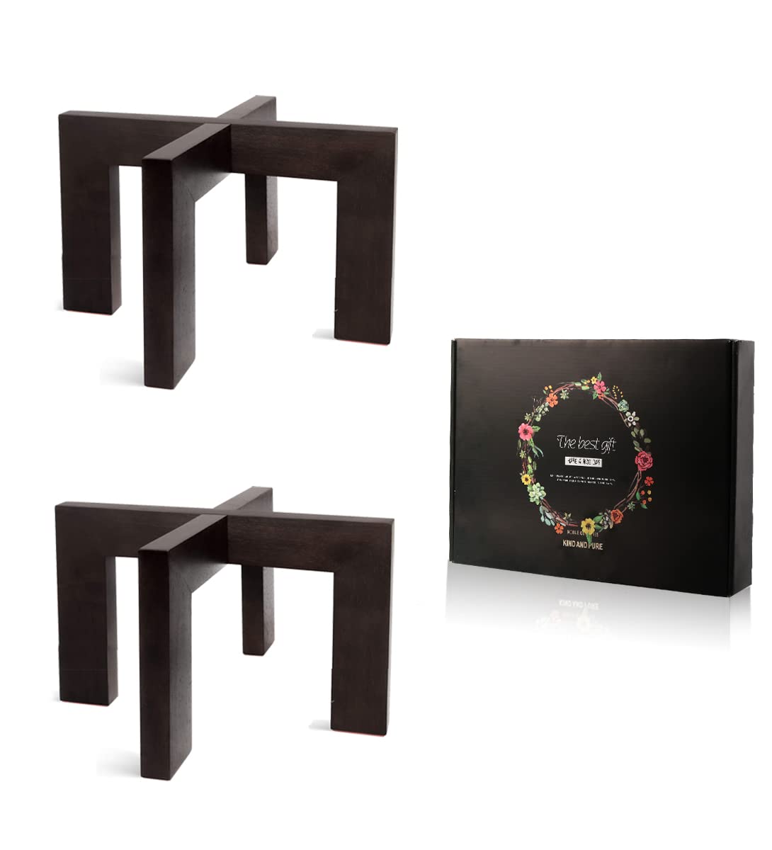 2 Pack Plant Stand Indoor Outdoor, Mid Century Plant Stand for Indoor Plants, Wood Modern Plant Holder Rattan Flower Plant stool, Low Short Boho Rustic Planter Stand, Fit 5-15 Inch Pot