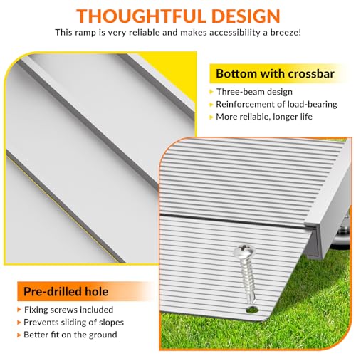 Aluminum Threshold Ramp,12 Inch Portable Self Supporting Entry Handicap Ramp, Doorways Rated 800 lbs,forWheelchair Scooters Power Chairs Walkers Metallic