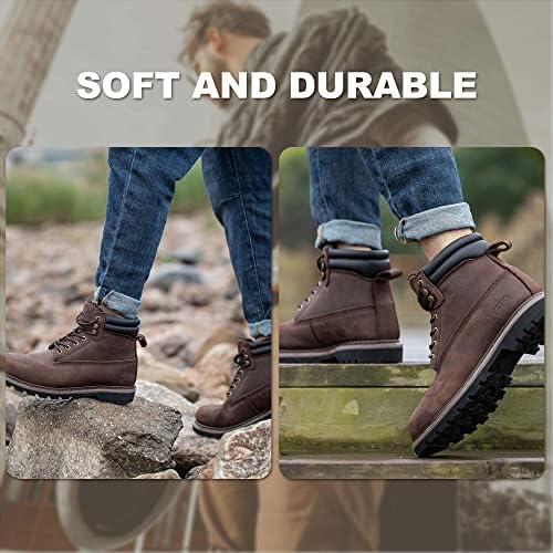 SAFETY LOONG Men's Work Boots Soft Toe Rubber Sole Slip Resistant Full Grain Nubuck Leather Waterproof Comfortable Construction Boots 11