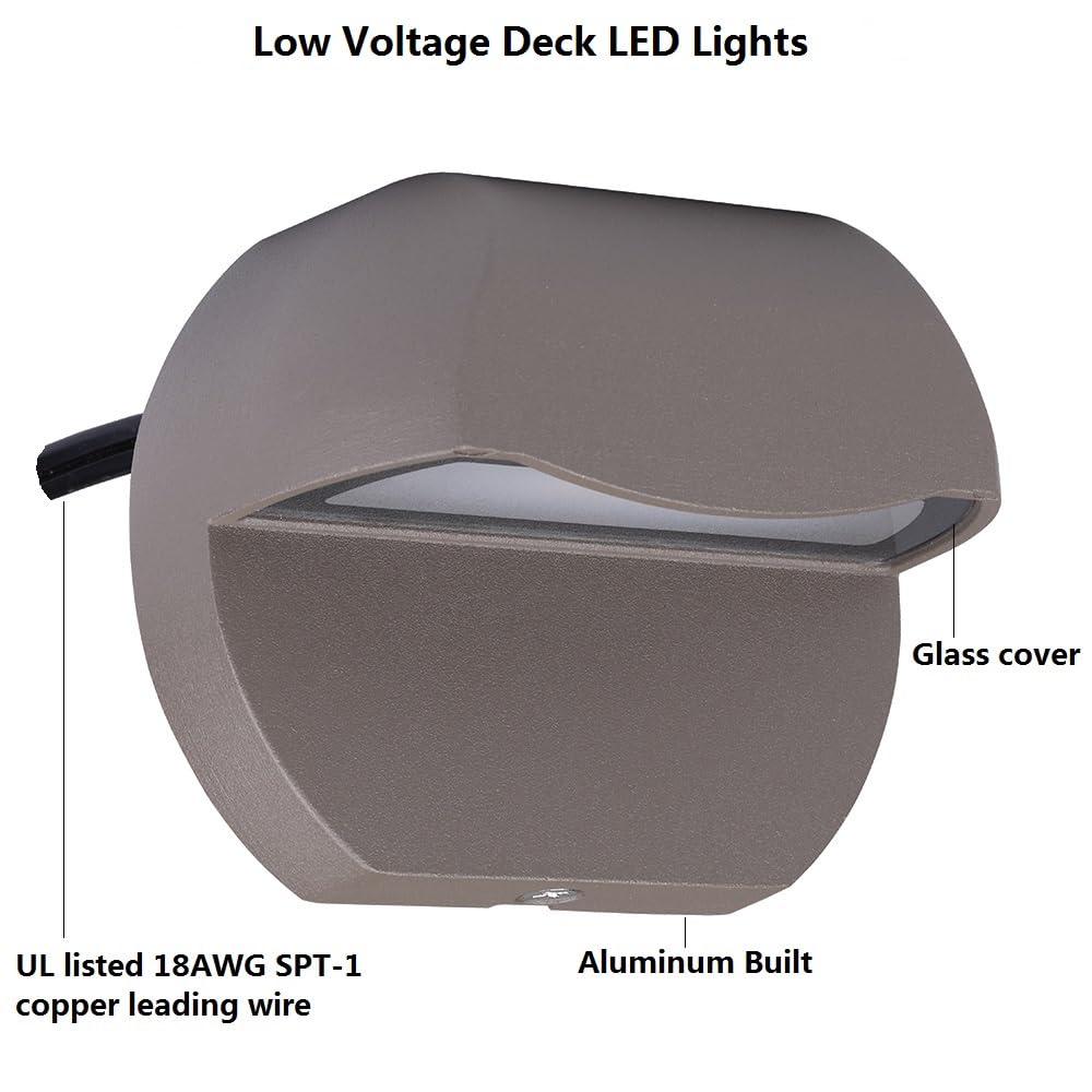 Leelands Outdoor Deck Lights LED Landscape Lighting Low Voltage 12V AC/DC Cast Aluminum Patio Post Step Lights Fence Retaining Wall Mounting Light Warm White Textured Bronze Finish Pack of 2