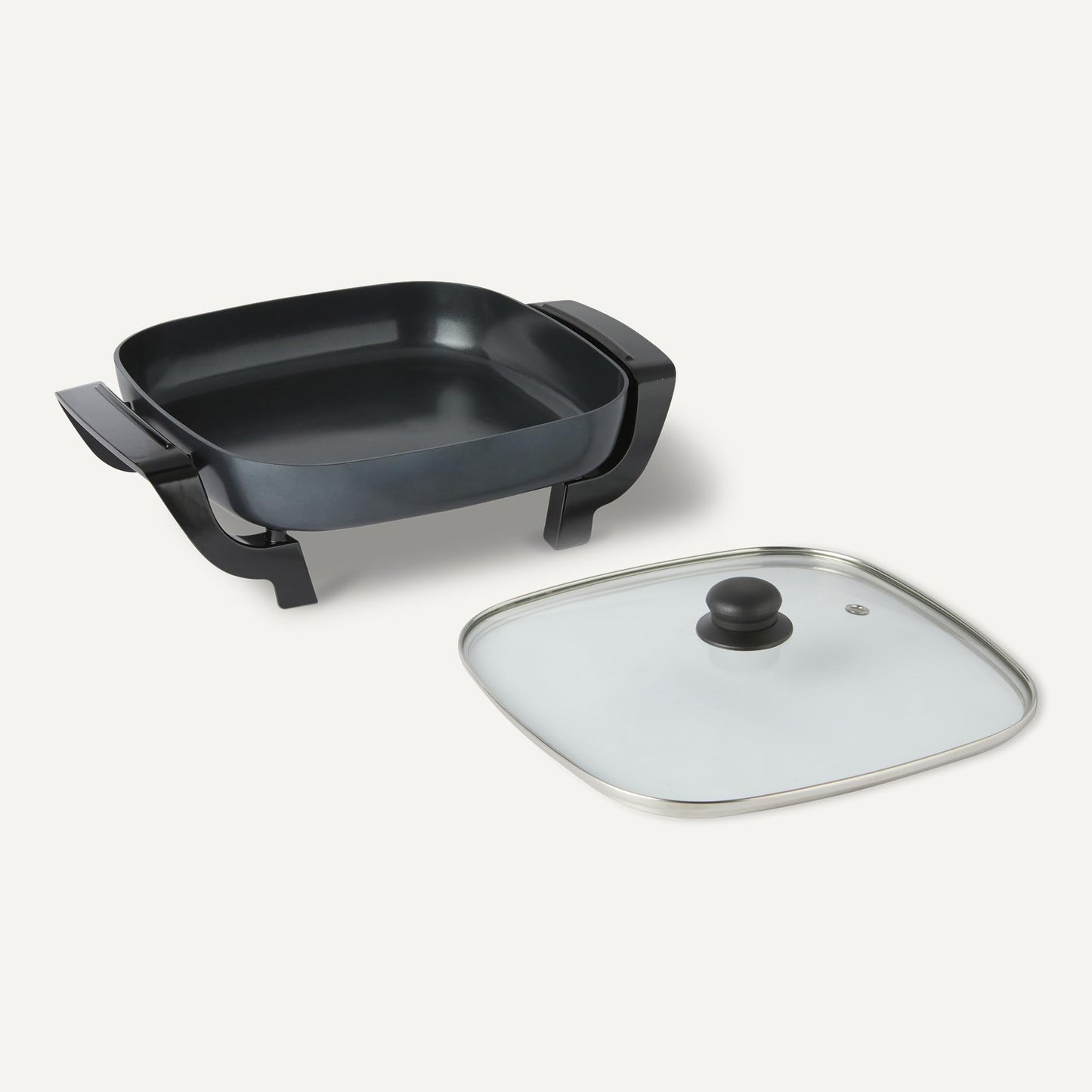 Amazon Basics Electric Skillet and Frying Pan with Glass Lid, Nonstick Ceramic Coating, 12 x 12 inches, Black