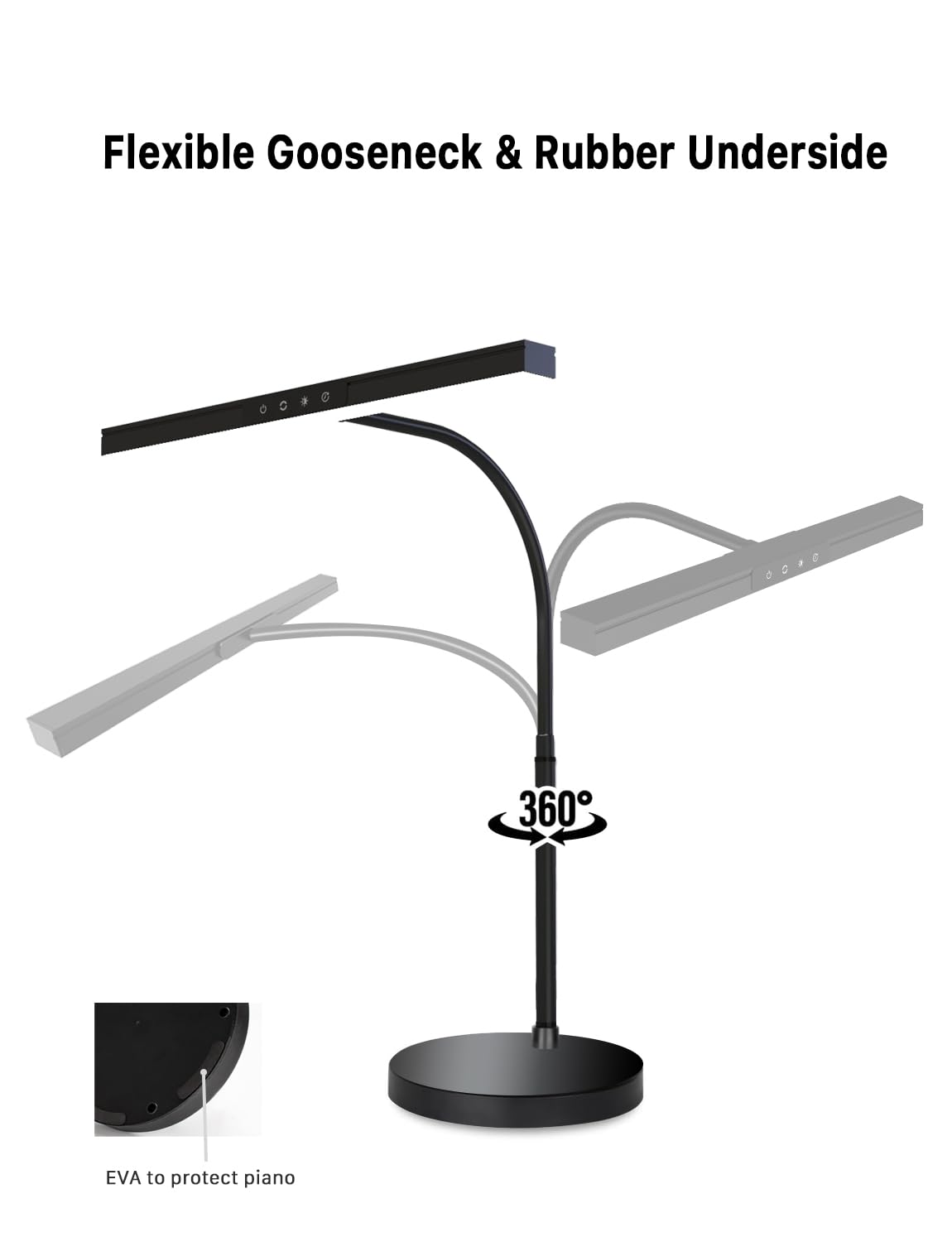 ANINO Piano Light for Upright Piano,88 Keys Full Keyboard Illumination,Gooseneck Adjustable Height&Direction,3 Light Modes Dimmable, Timer Eye Care LED Piano Lamp Music Stand Light
