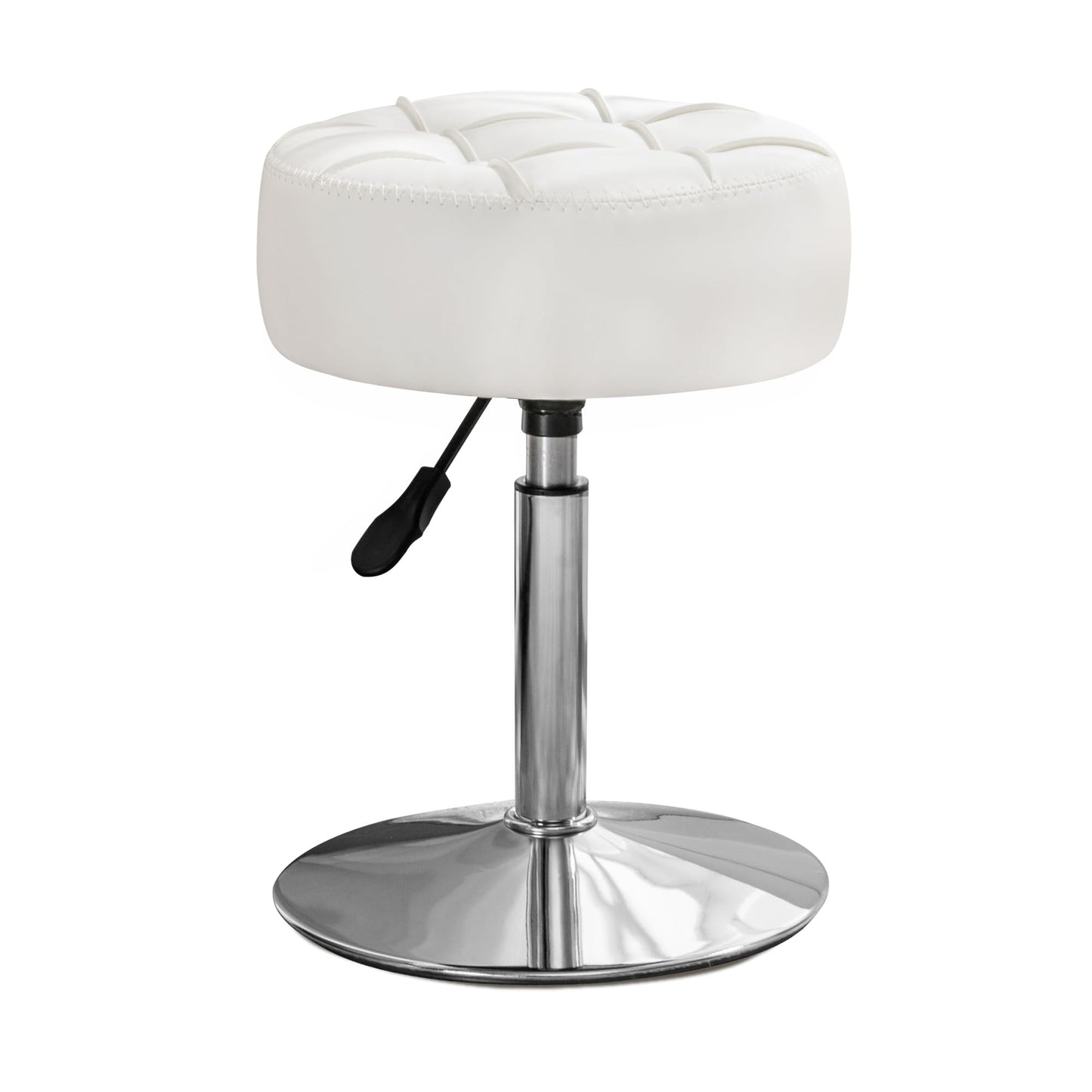 LUE BONA Adjustable 360°Swivel Vanity Stool, White Faux Leather Makeup Chair for Bathroom & Living Room