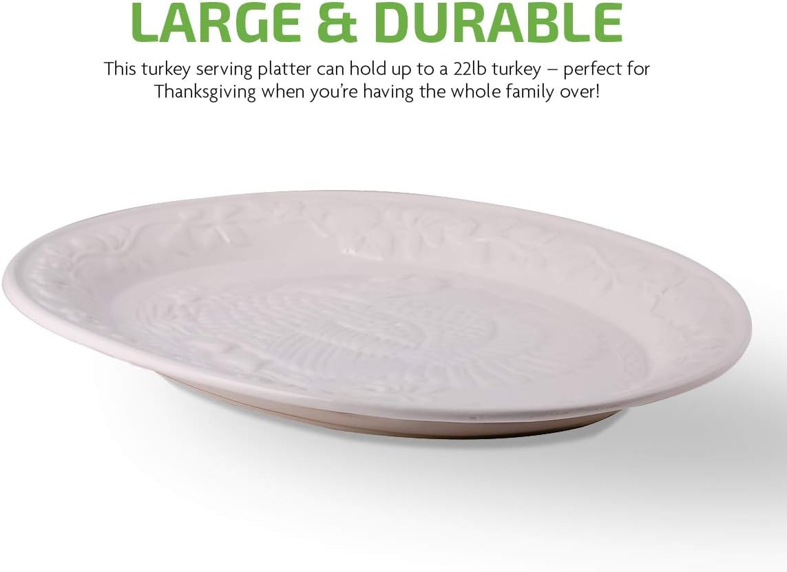 HSHQING Thanksgiving Turkey Serving Set - Large Ceramic Turkey Platter & Turkey Baster Injector - Perfect for Holiday Dinners