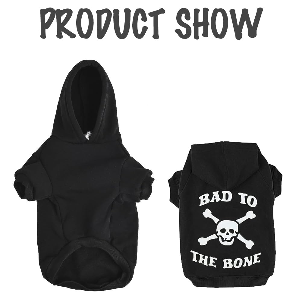 EXPAWLORER Dog Hoodie - Bad to The Bone Lettered Sweatshirt with Hood, Warm Fleece Dog Sweater, XXL Size, Cozy Soft Pet Outfit with Leash Hole
