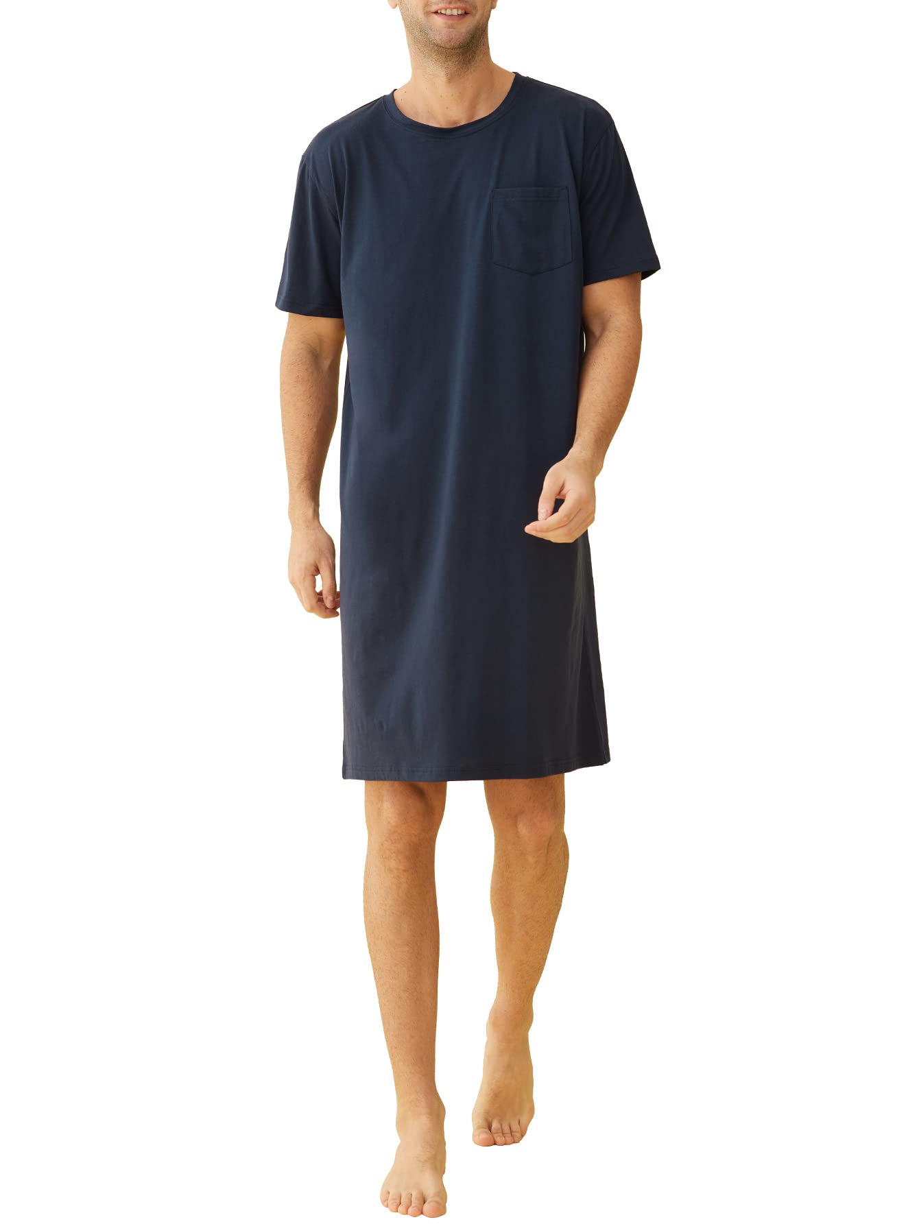 Latuza Men's Cotton Nightshirt Short Sleeves Sleep Shirt Nightgown, Navy, Large