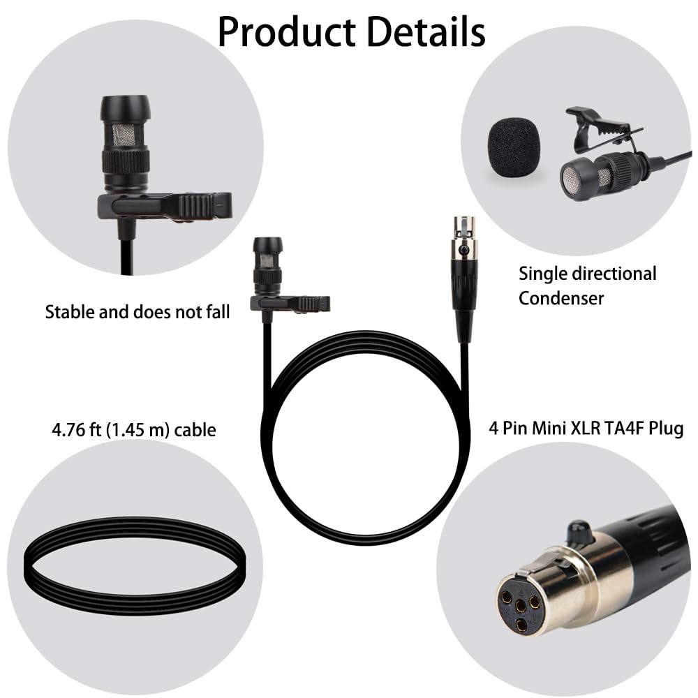 YXG Lavalier Lapel Microphone, Heart Shaped Directional Condenser Microphone, Compatible with Bodypack Wireless Shure Transmitter, with 5ft Mini XLR Cable, 4-Pin TA4F Plug