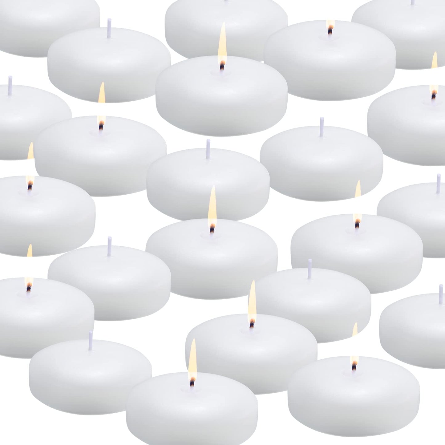 Flamecan 36 Pack Floating Candles, 3” White Unscented Dripless Wax Burning Candles, for Cylinder Vases, Weddings, Party and Holiday