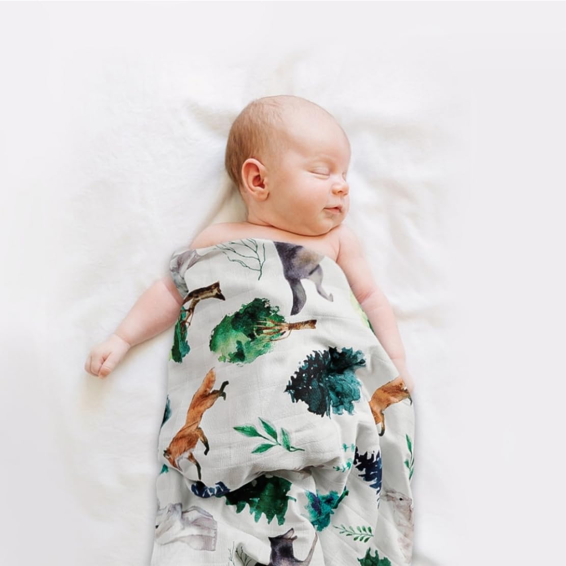 3 Pack Baby Muslin Swaddle Blankets Gender Neutral Large Swaddles for Newborn Baby Boys or Girls Light Receiving Blankets Newborn Infant Essentials for Mom (Woodland)