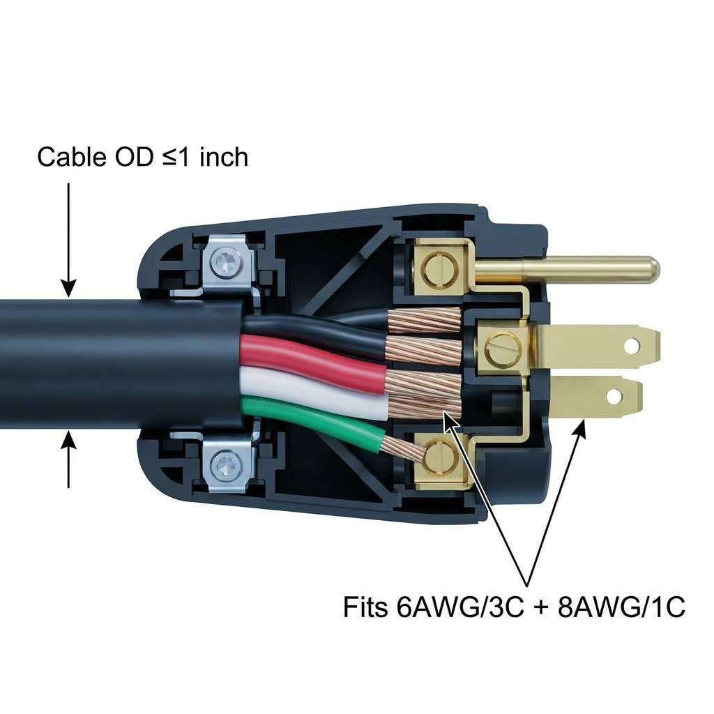 QWORK NEMA 14‑50P 50 Amp 4‑Prong RV Replacement Plug – Plug Only, 2 Pack, Fits 125/250V Camper & Trailer
