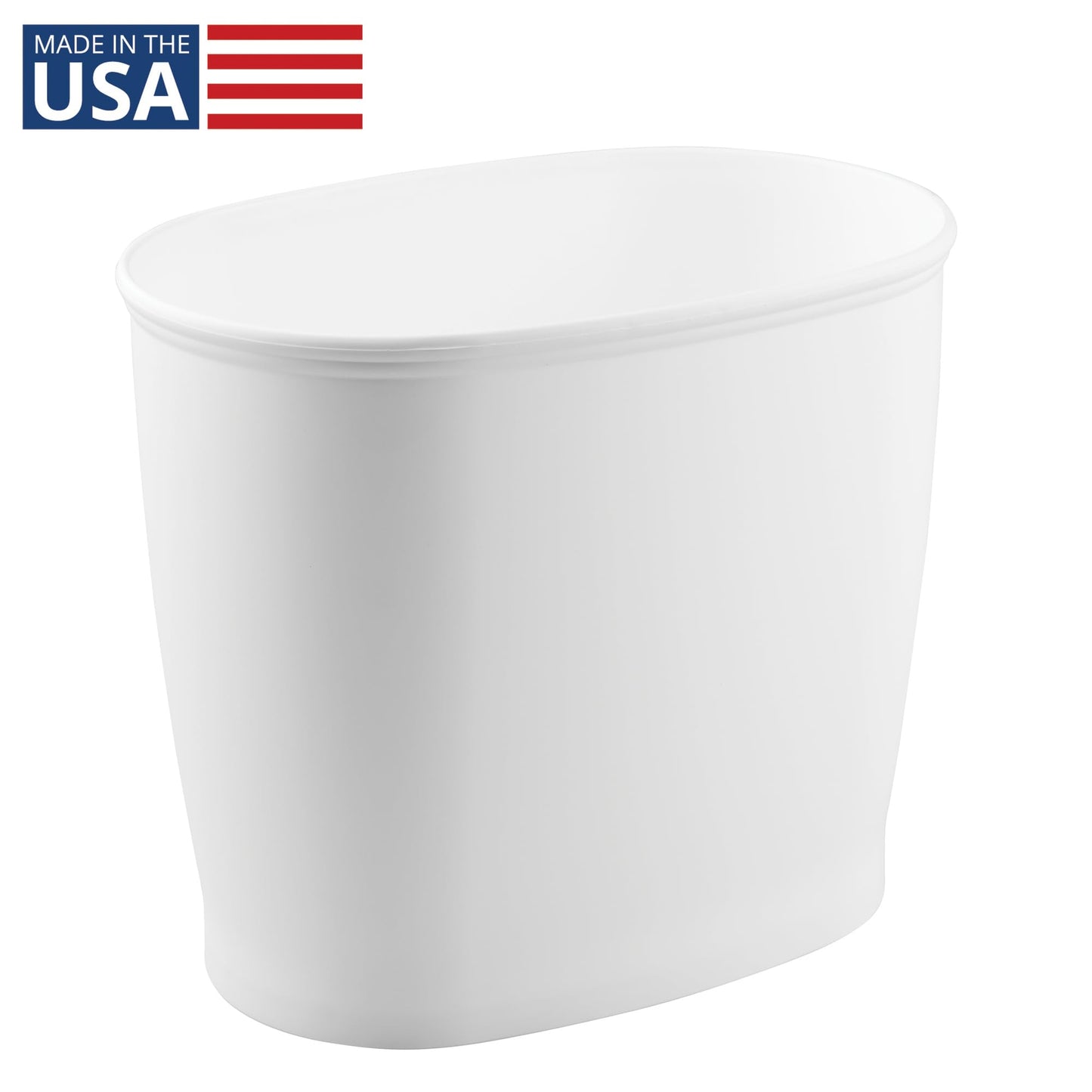 iDesign Kent Bathware, Oval Wastebasket Trash Can for Bathroom, Kitchen, Office - White