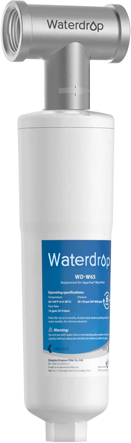 Waterdrop Whole House Scale Inhibitor Inline Water System, Replacement for Aqua-Pure AP430SS, Prevent Scale Build Up On Hot Water Heaters and Boilers, 304 Stainless Steel