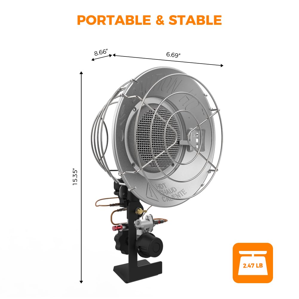 Propane Tank Top Heater, CAMPLUX Outdoor Tanktop Heater with Tip-Over Switch for Garage, Camping, Hunting, Single Burner Heavy Duty Steel 15,000 BTU