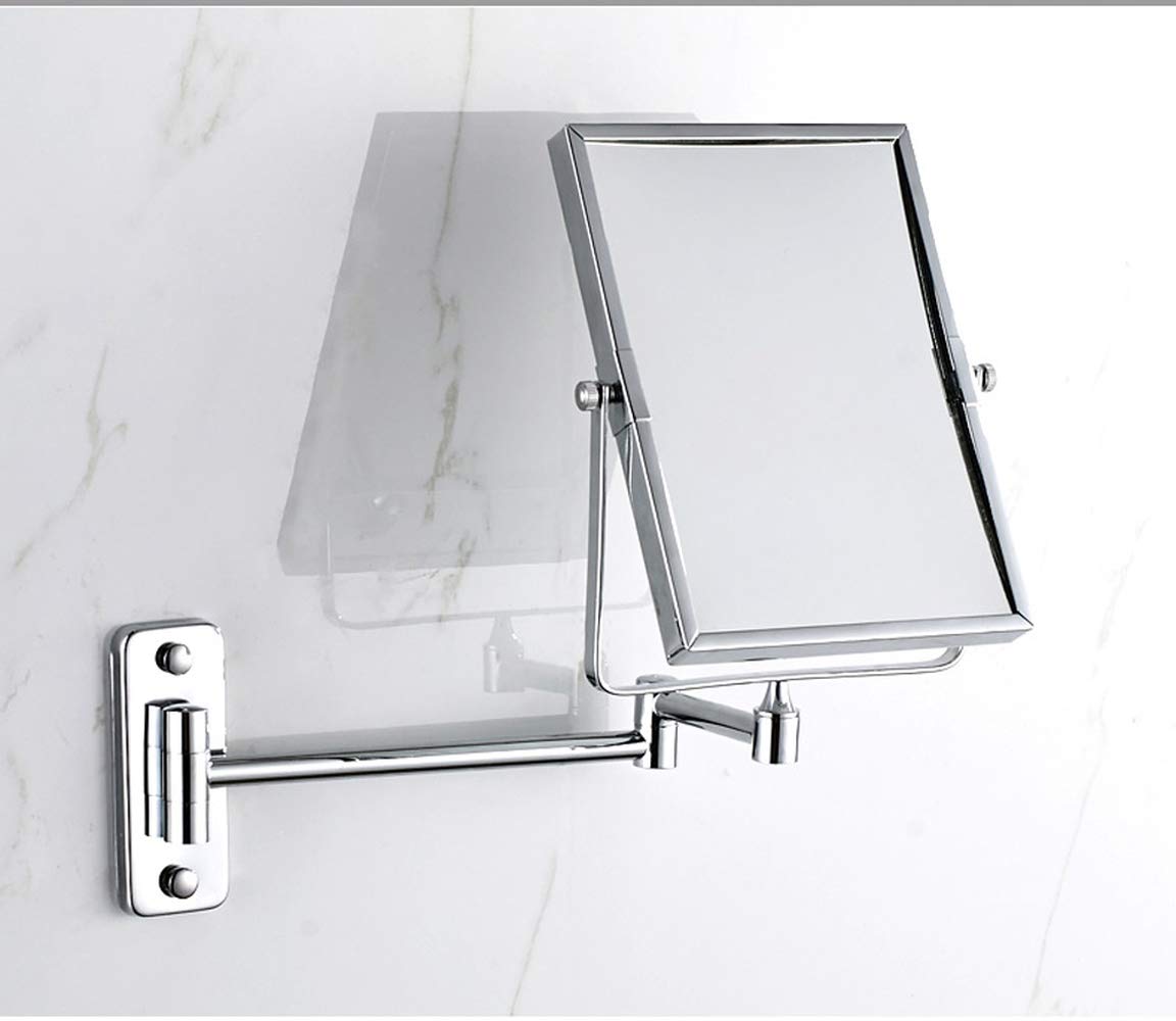 KANG// Bathroom Wall Mirror, Folding Space Aluminum Alloy Telescopic Mirror, Double Sided Shaving Mirror with 3X Magnifier, 39 x 34 cm, Wall Mount, Modern Style