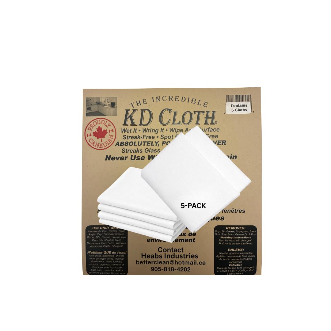 KD Cloths - 5 Pack Lint Free Reusable Machine Washable Towels for Streak Free Windows and Mirrors