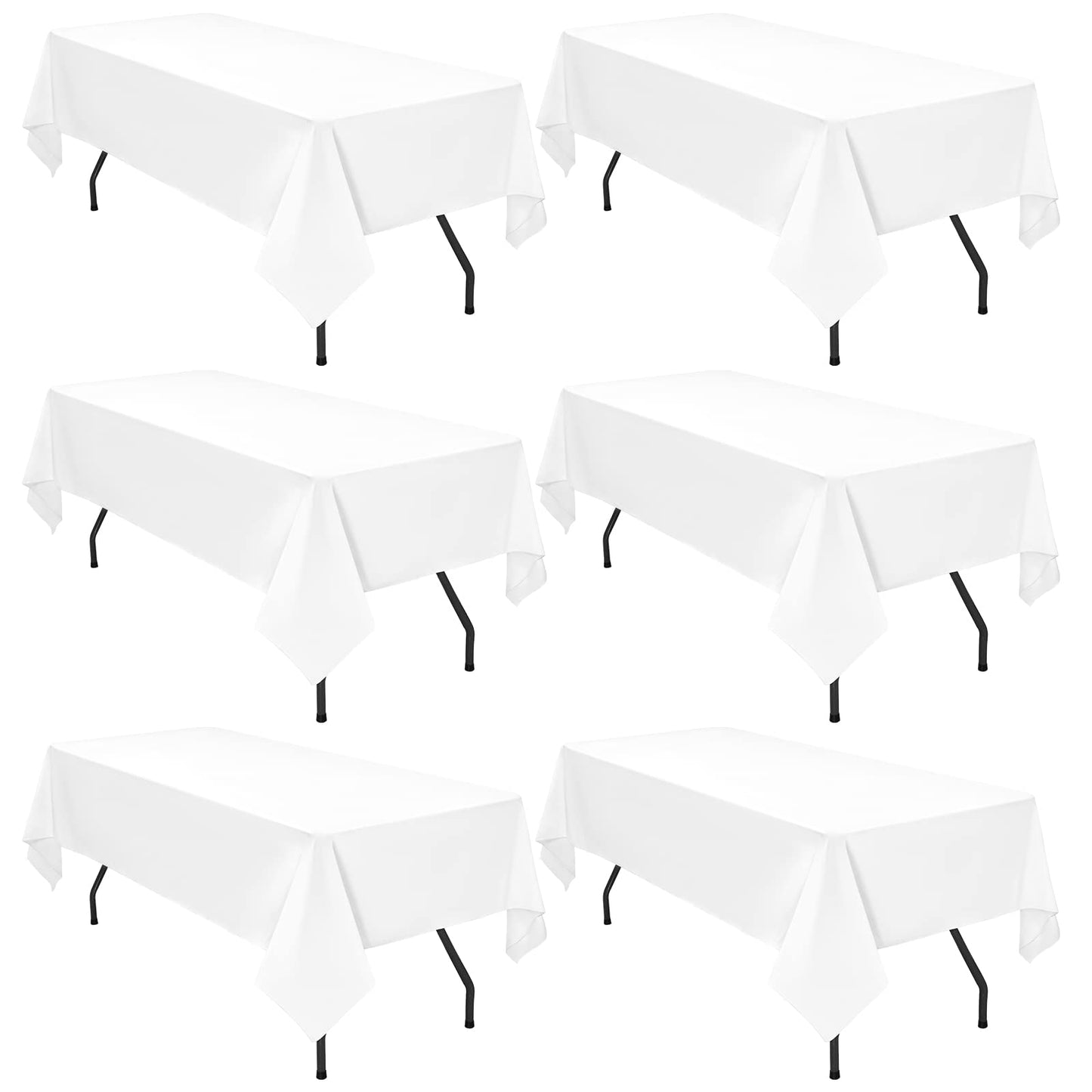6Pack White Table Clothes for 8ft Rectangle Tables, 60 x 126 Inch Rectangle Tablecloth Wrinkle Free Washable Polyester Tablecloths for Wedding Reception Banquet Party