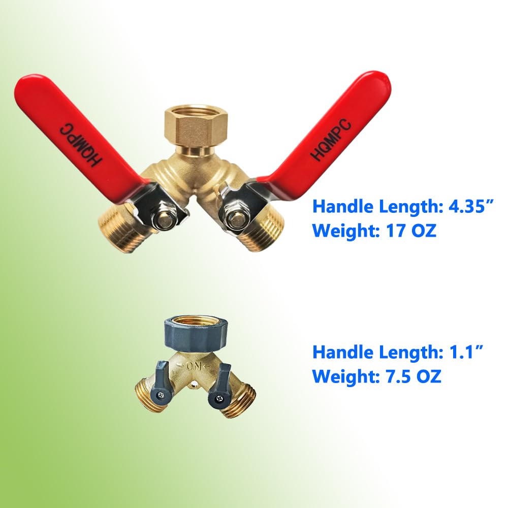 HQMPC Garden Hose Y Valve Hose Splitter Brass Hose Splitter with Stainless Steel Long Handle Garden Hose Adapter 2 Way 3/4" GHT Thread